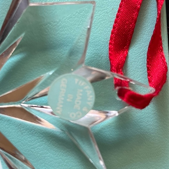 Tiffany Crystal Snowflake Star Holiday Ornament with Red Ribbon - Picture 2 of 5